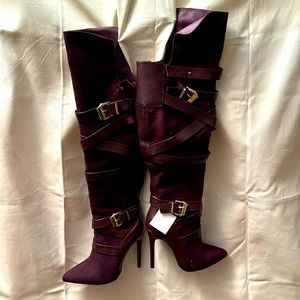 SHOEDAZZLE Burgundy stiletto high heel maroon boots